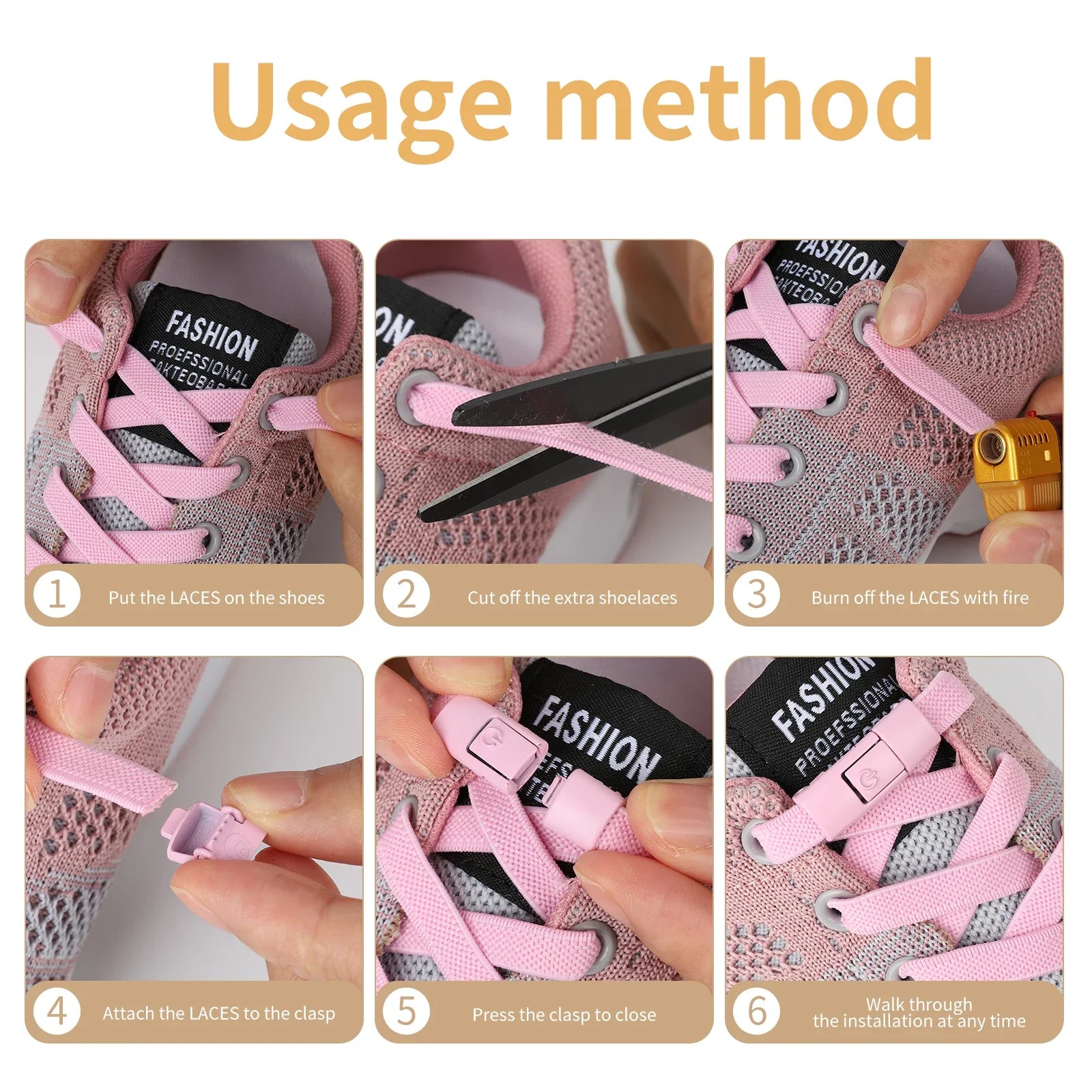 Elastic No-Tie Shoelaces with Lock Buckle (Flat 8mm Sneakers Laces)