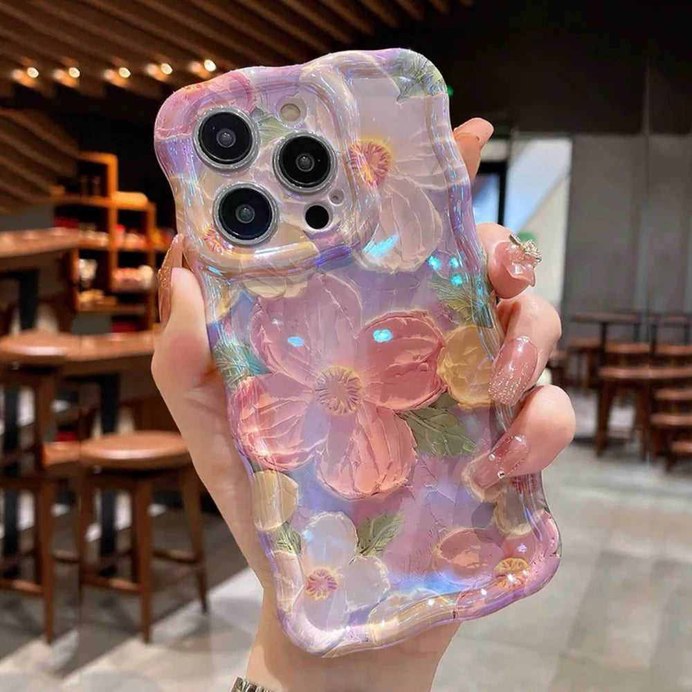 Retro Oil Painting Floral iPhone Case – Shockproof Artistic Silicone Cover