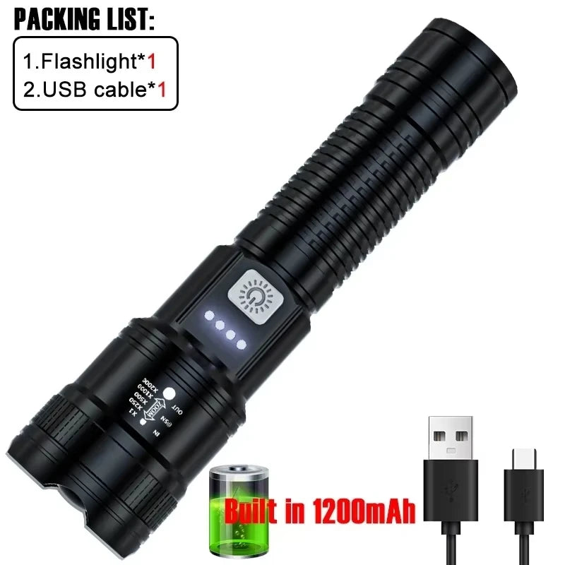 2000LM Tactical LED Flashlight with Display & Power Bank