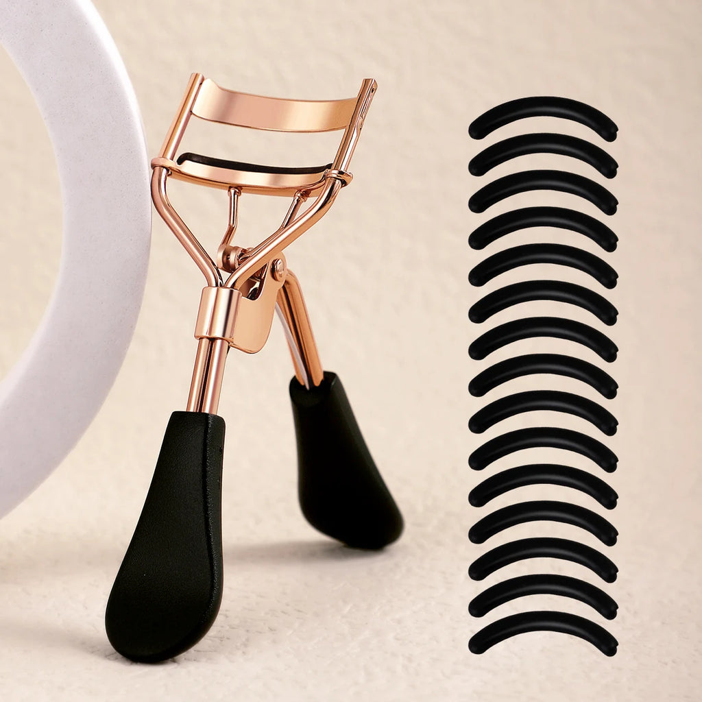 Portable Eyelash Curler with Silicone Pads (Stainless Steel Lash Curling Tool)