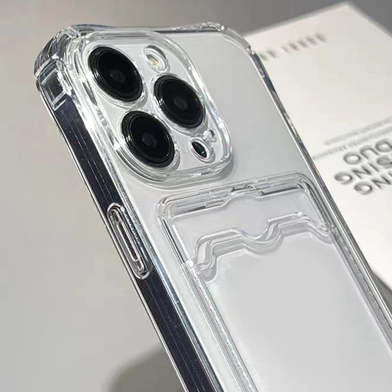 Shockproof Clear Silicone iPhone Case with Card Pocket (Wallet Cover)