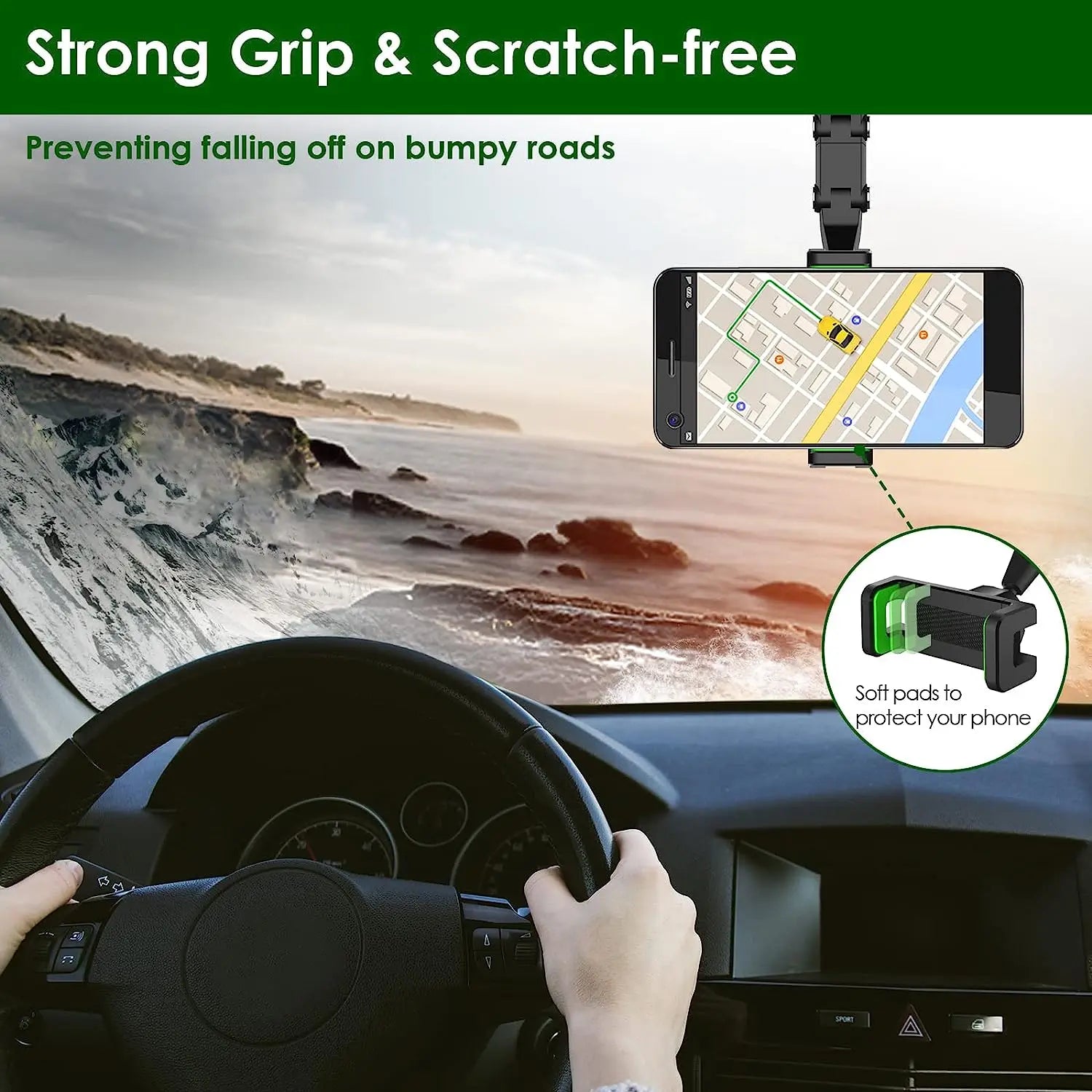 Rearview Mirror Phone Holder 360° Rotatable Car Mount Universal Smartphone Holder
