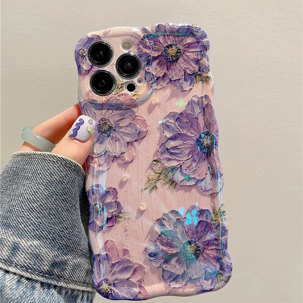 Retro Oil Painting Floral iPhone Case – Shockproof Artistic Silicone Cover