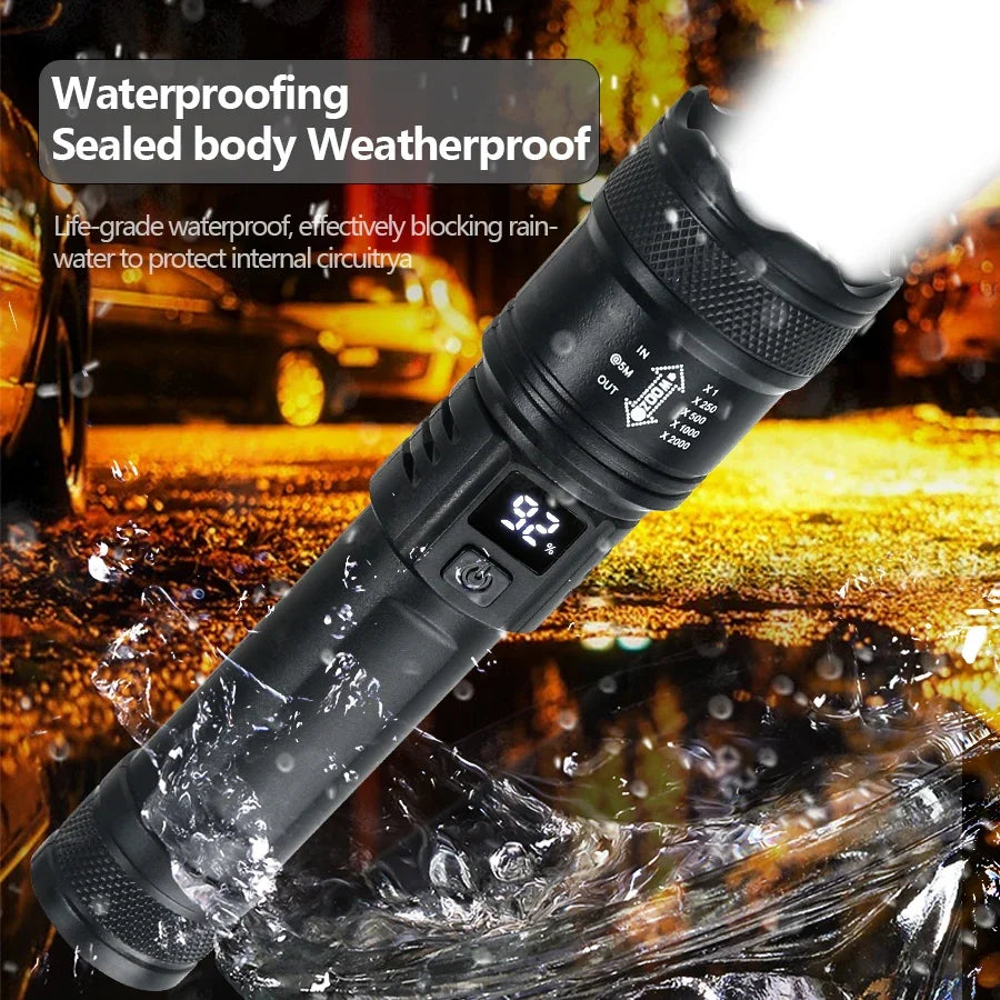 2000LM Tactical LED Flashlight with Display & Power Bank