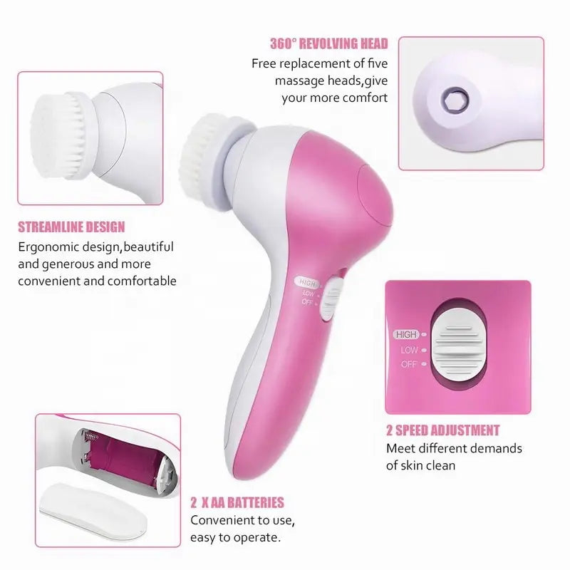 5-in-1 Electric Facial Cleansing Brush & Skin Care Massager