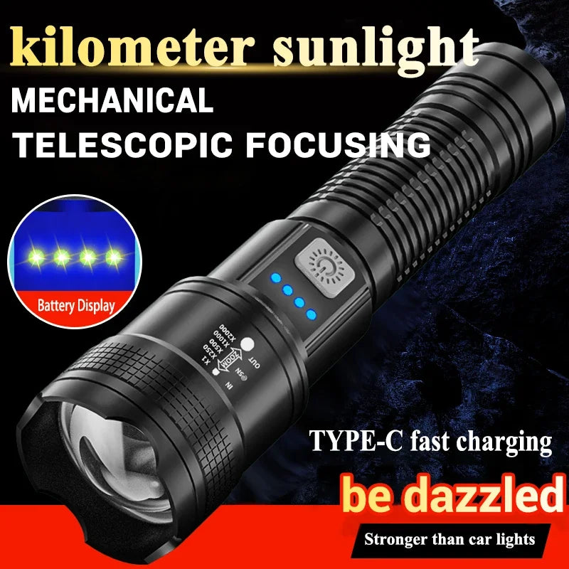 2000LM Tactical LED Flashlight with Display & Power Bank