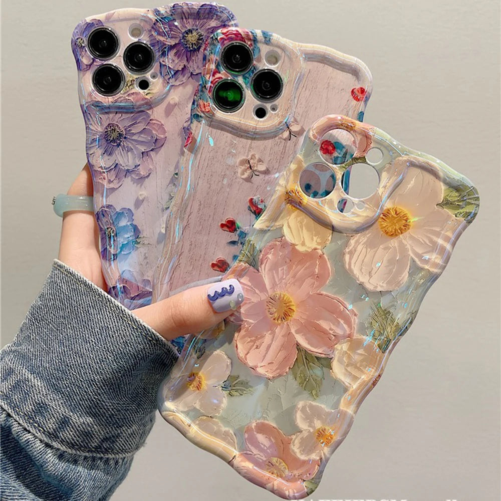 Retro Oil Painting Floral iPhone Case – Shockproof Artistic Silicone Cover