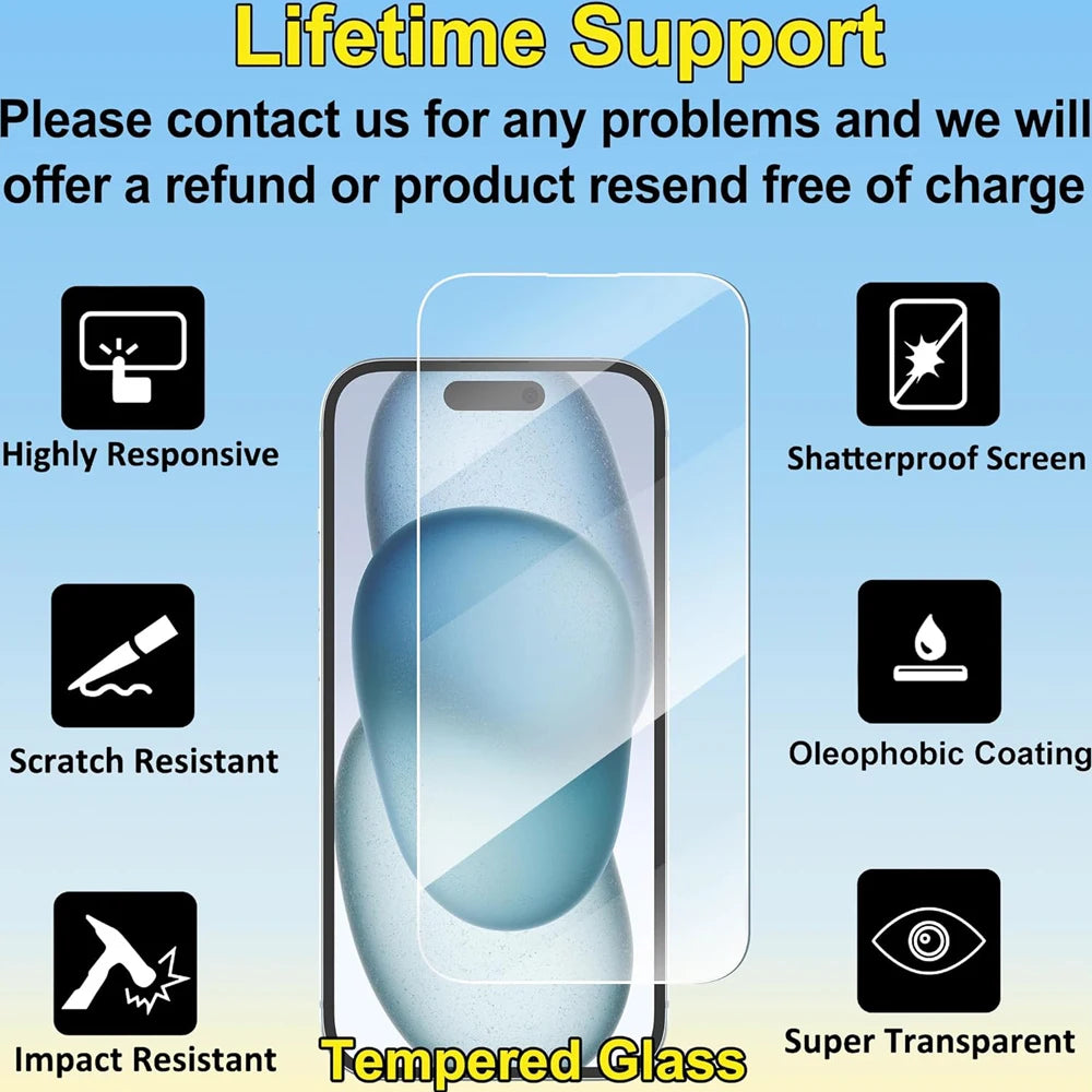 5pcs Clear Tempered Glass Screen Protector for iPhone