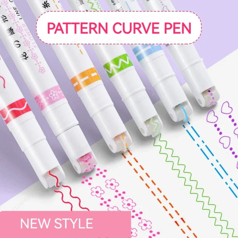 6pcs Flower Curve Highlighter Pen Set (Kawaii Roller Tip Markers)