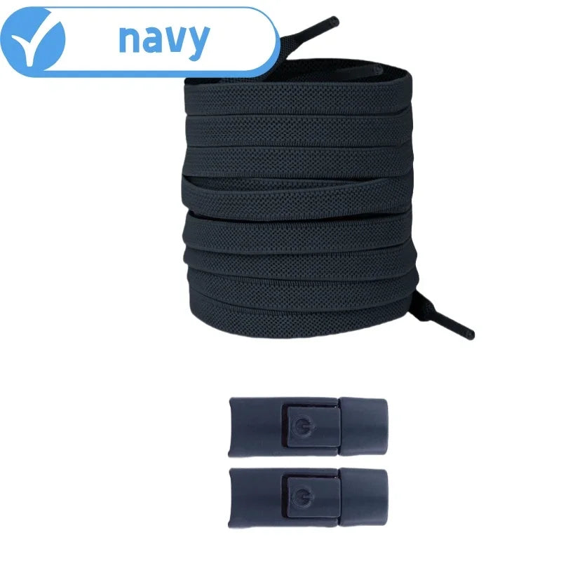 Elastic No-Tie Shoelaces with Lock Buckle (Flat 8mm Sneakers Laces)