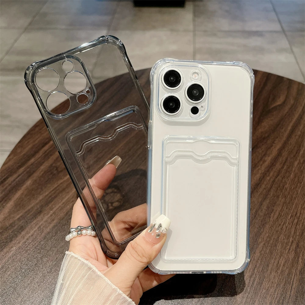 Shockproof Clear Silicone iPhone Case with Card Pocket (Wallet Cover)