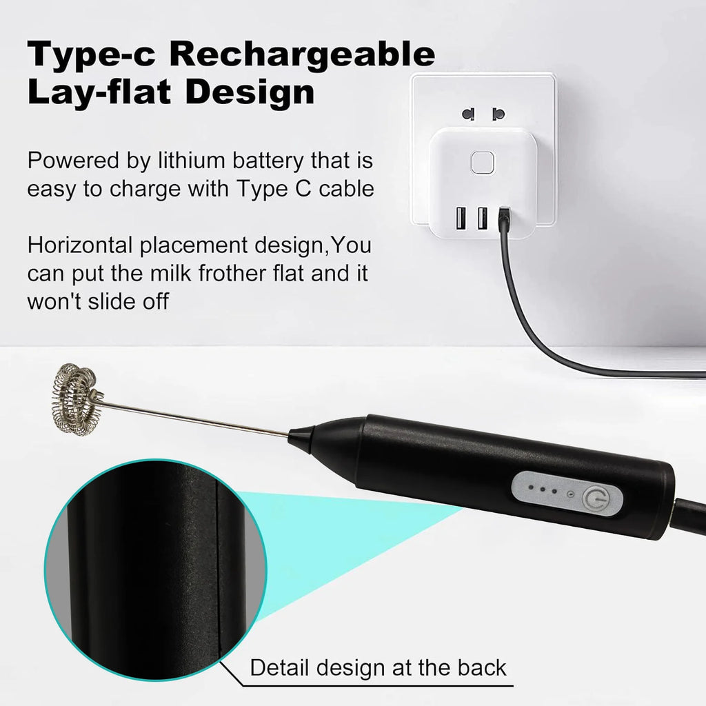 USB Rechargeable Milk Frother – 3 Speed Electric Coffee Whisk Foam Maker