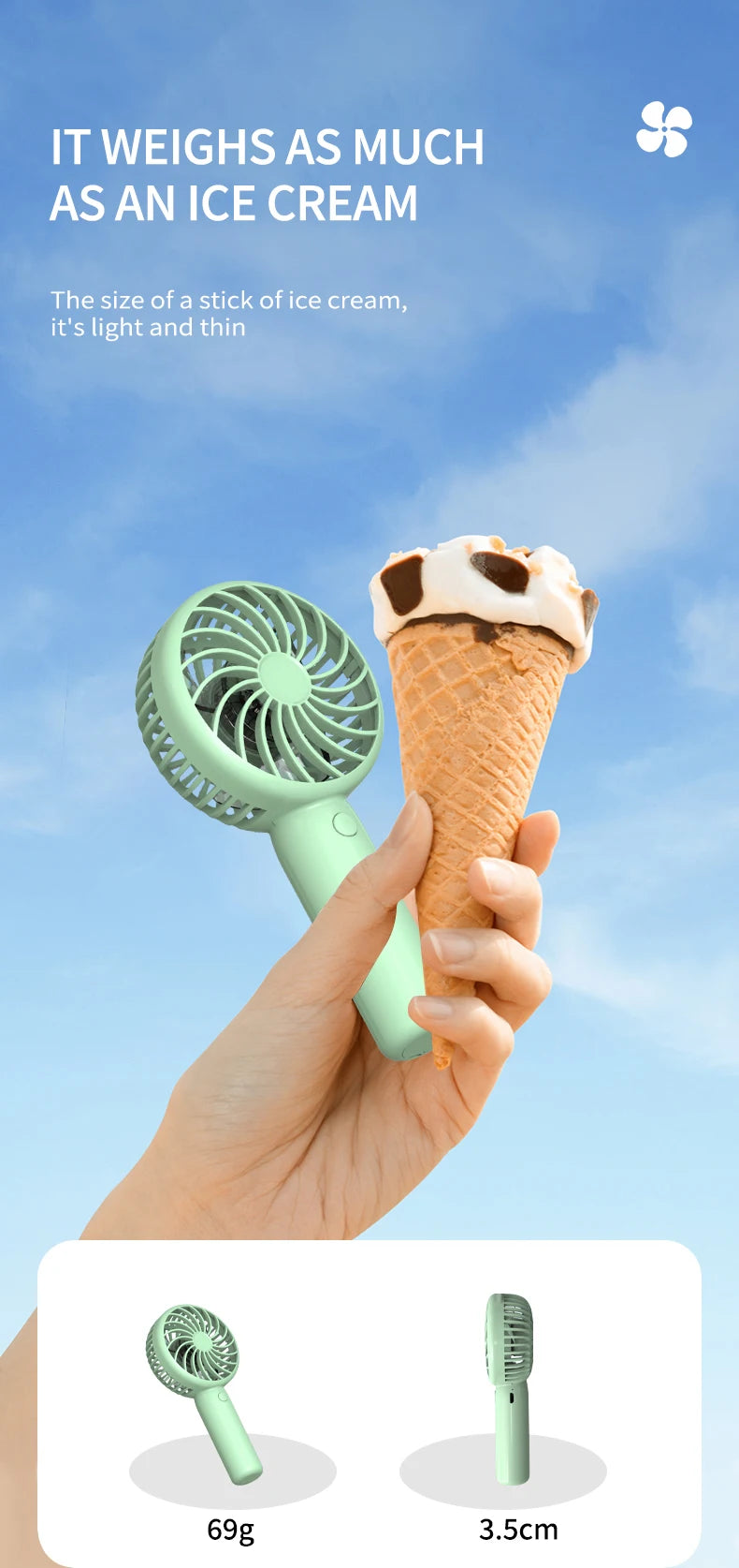 1200mAh Mini Portable USB Rechargeable Handheld Fan