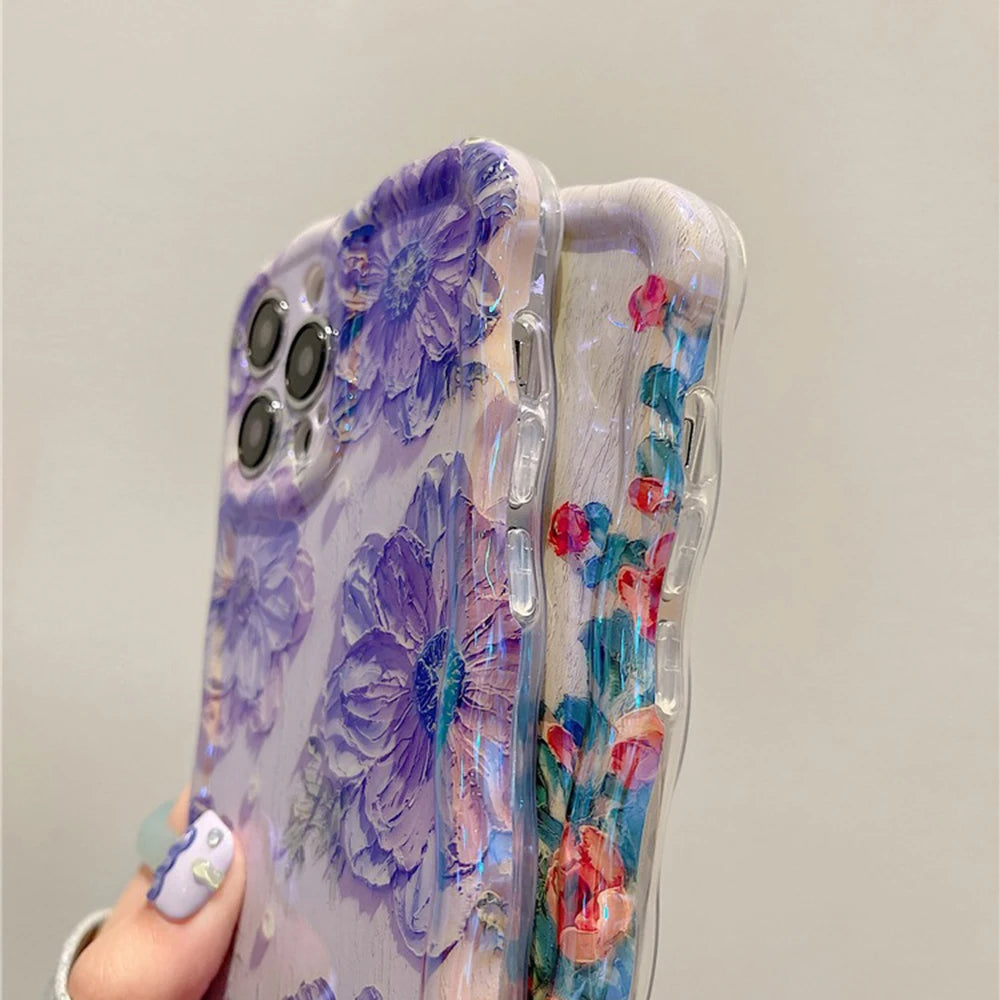 Retro Oil Painting Floral iPhone Case – Shockproof Artistic Silicone Cover
