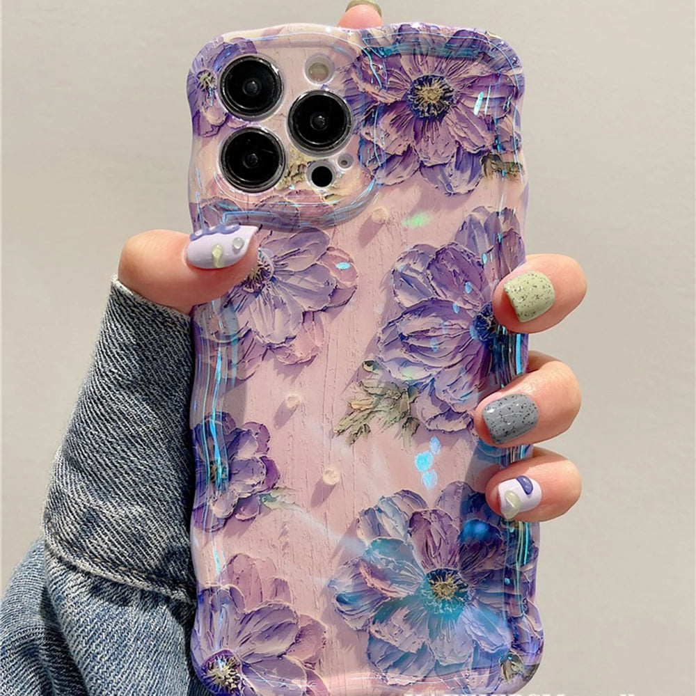 Retro Oil Painting Floral iPhone Case – Shockproof Artistic Silicone Cover