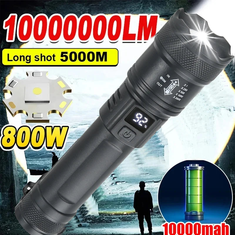 2000LM Tactical LED Flashlight with Display & Power Bank
