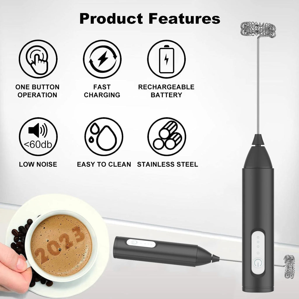 USB Rechargeable Milk Frother – 3 Speed Electric Coffee Whisk Foam Maker