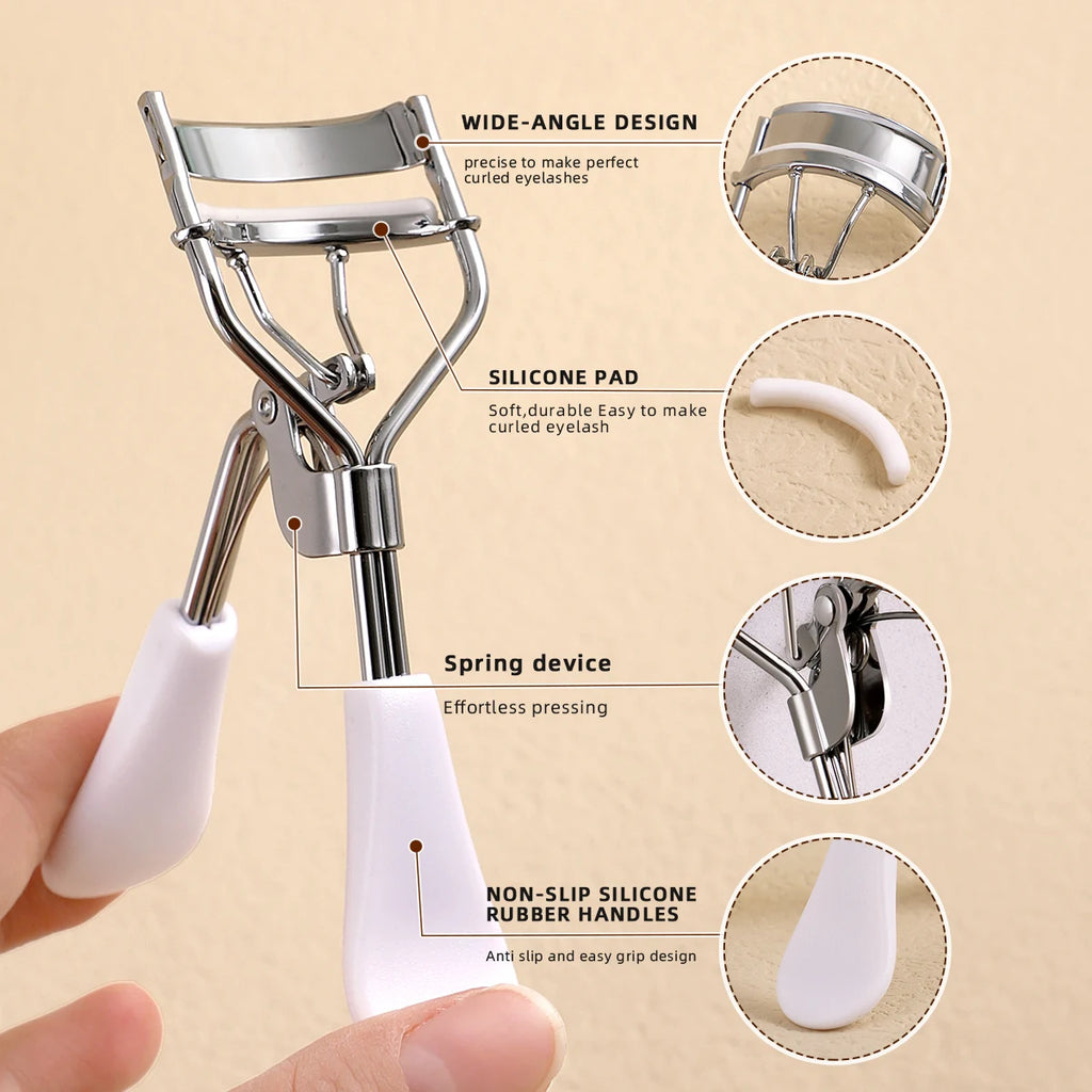 Portable Eyelash Curler with Silicone Pads (Stainless Steel Lash Curling Tool)