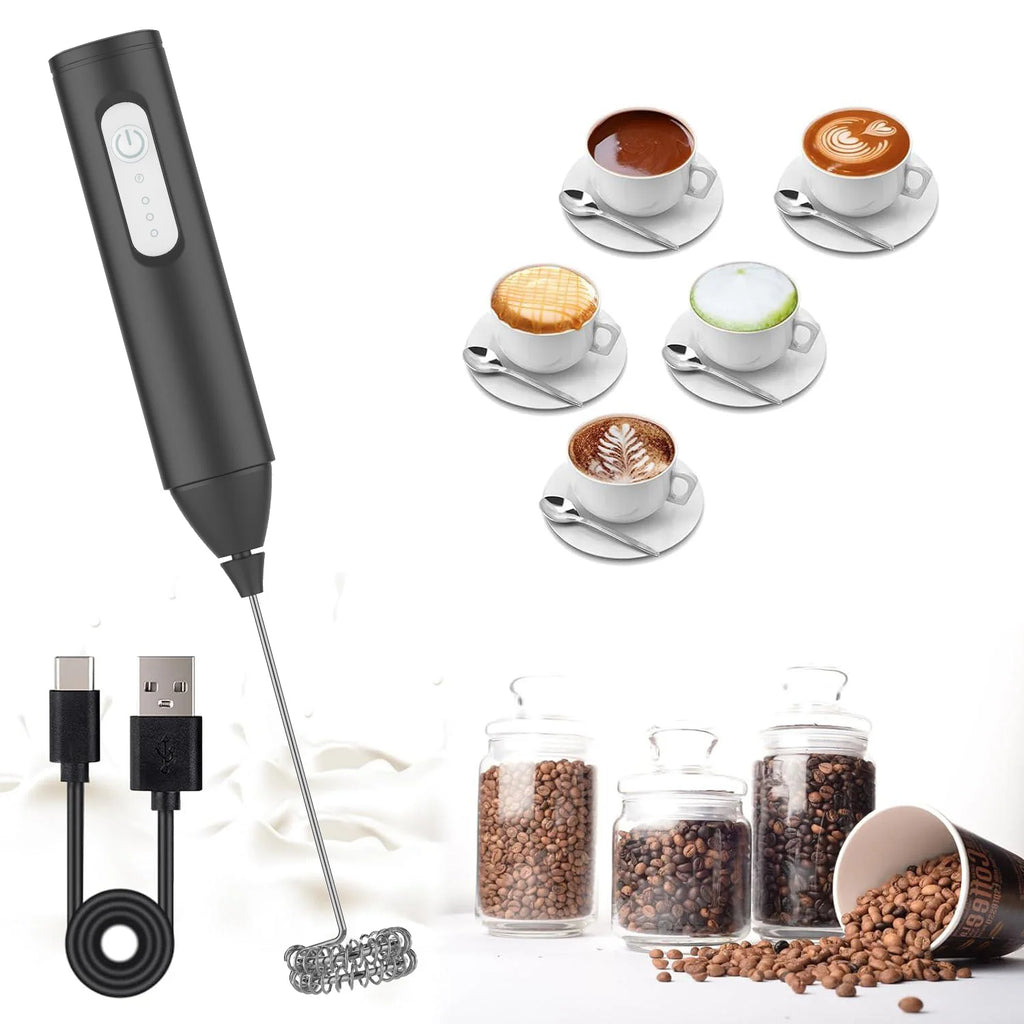 USB Rechargeable Milk Frother – 3 Speed Electric Coffee Whisk Foam Maker