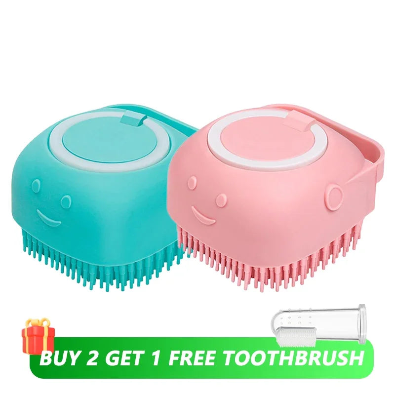 Pet Bath Brush with Shampoo Dispenser – Silicone Dog & Cat Grooming Massage Tool