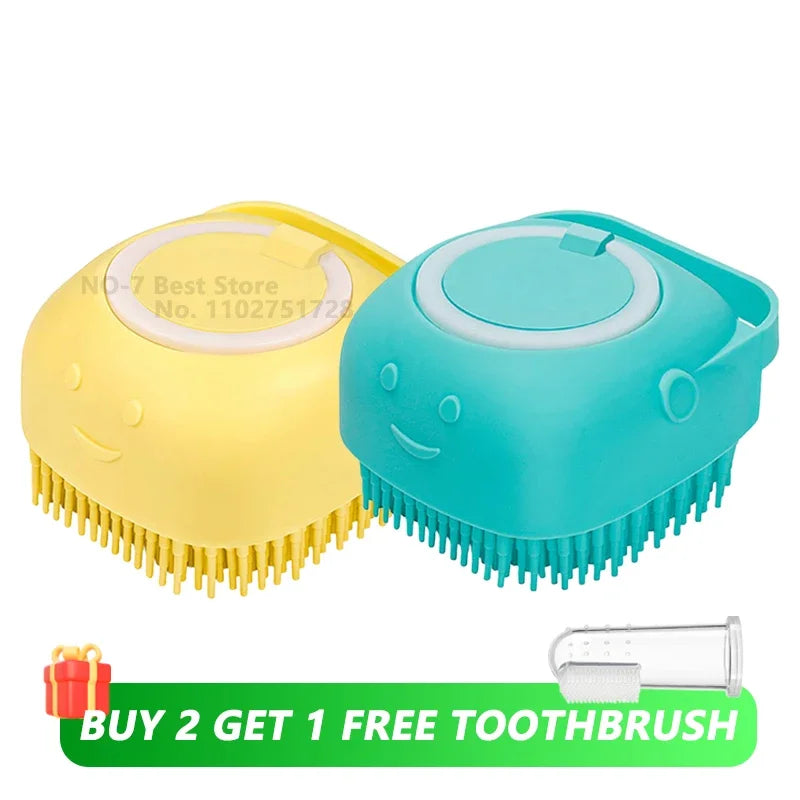 Pet Bath Brush with Shampoo Dispenser – Silicone Dog & Cat Grooming Massage Tool