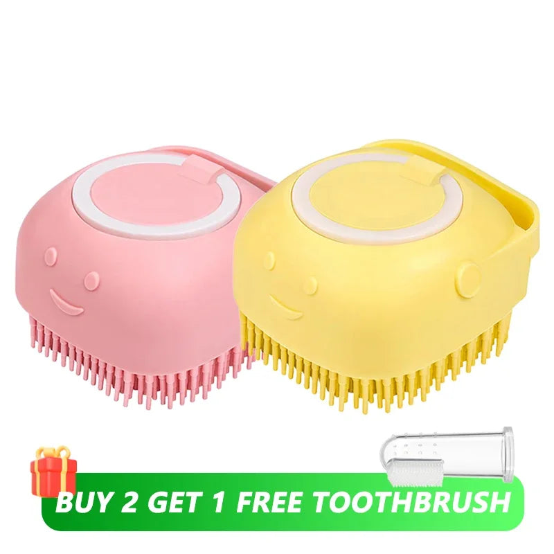Pet Bath Brush with Shampoo Dispenser – Silicone Dog & Cat Grooming Massage Tool