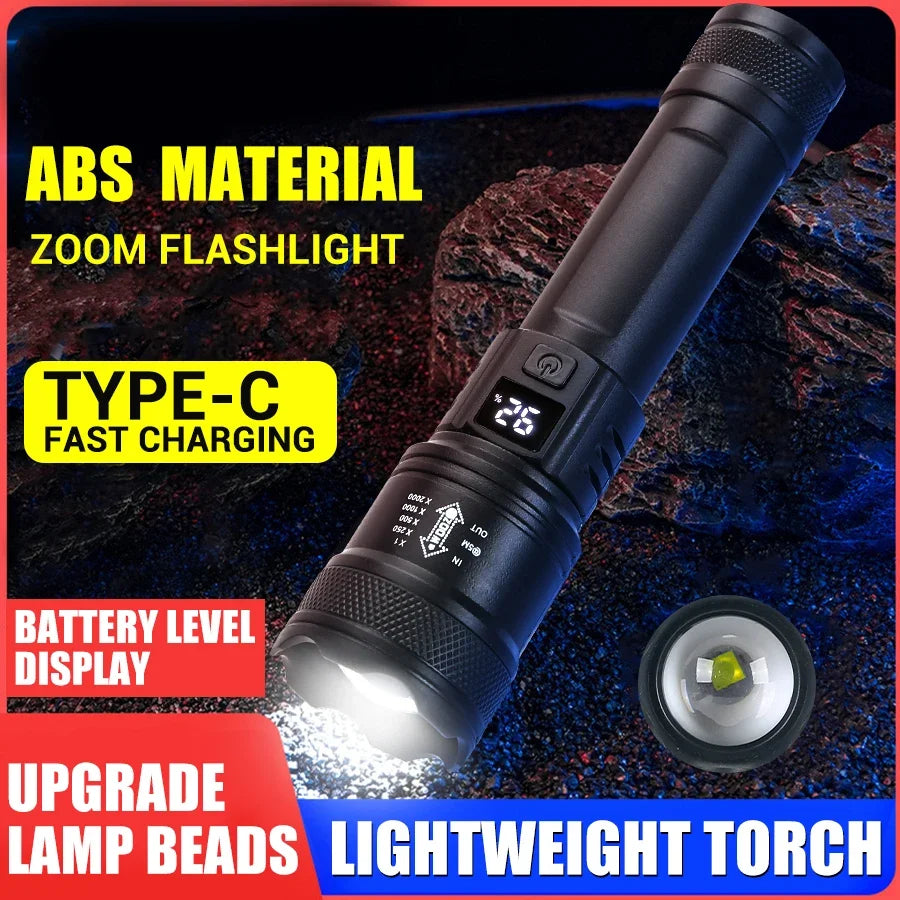 2000LM Tactical LED Flashlight with Display & Power Bank