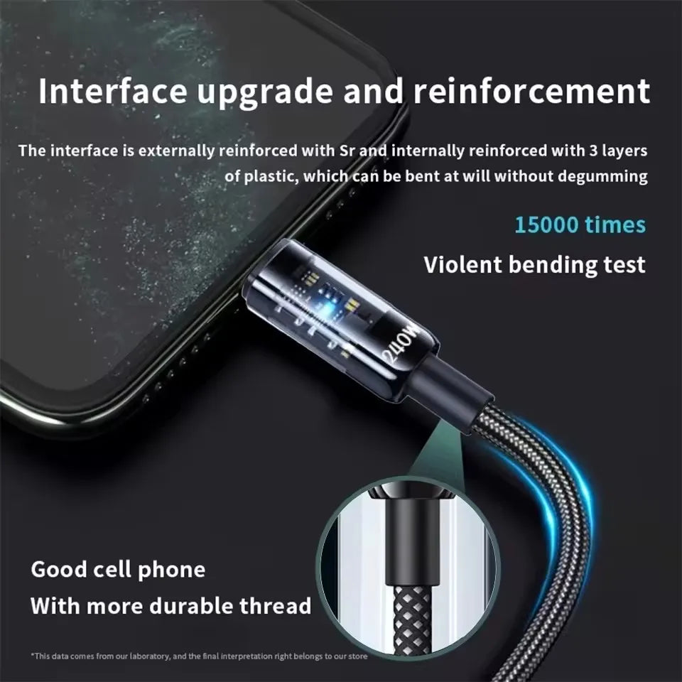240W USB-C Fast Charging Cable with LED Display
