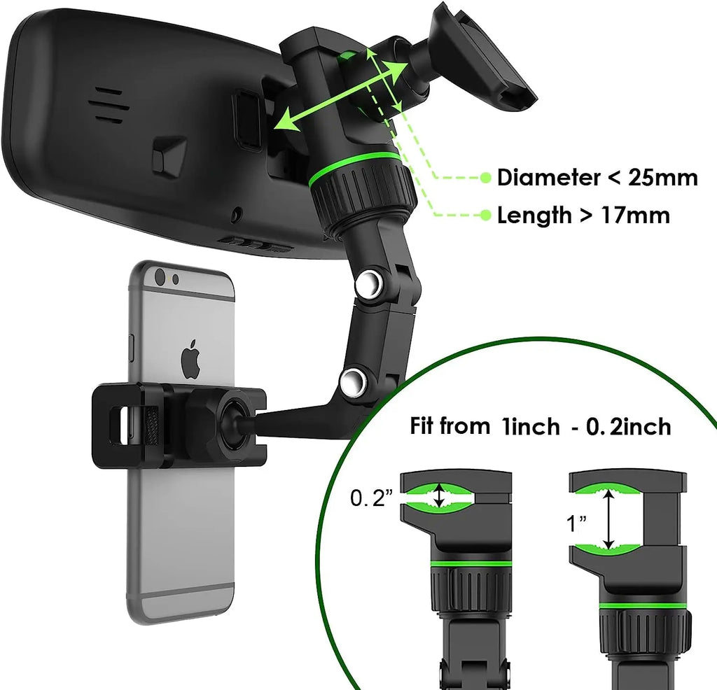 Rearview Mirror Phone Holder 360° Rotatable Car Mount Universal Smartphone Holder