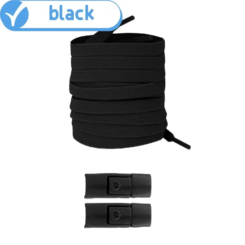 Elastic No-Tie Shoelaces with Lock Buckle (Flat 8mm Sneakers Laces)