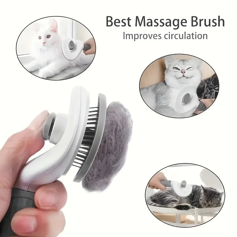 One-Click Pet Hair Removal Brush (Self-Cleaning Slicker Comb)