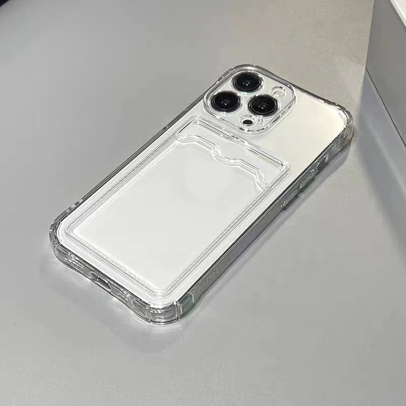 Shockproof Clear Silicone iPhone Case with Card Pocket (Wallet Cover)