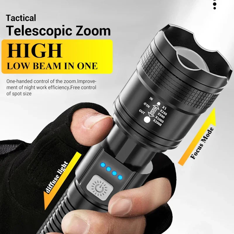 2000LM Tactical LED Flashlight with Display & Power Bank