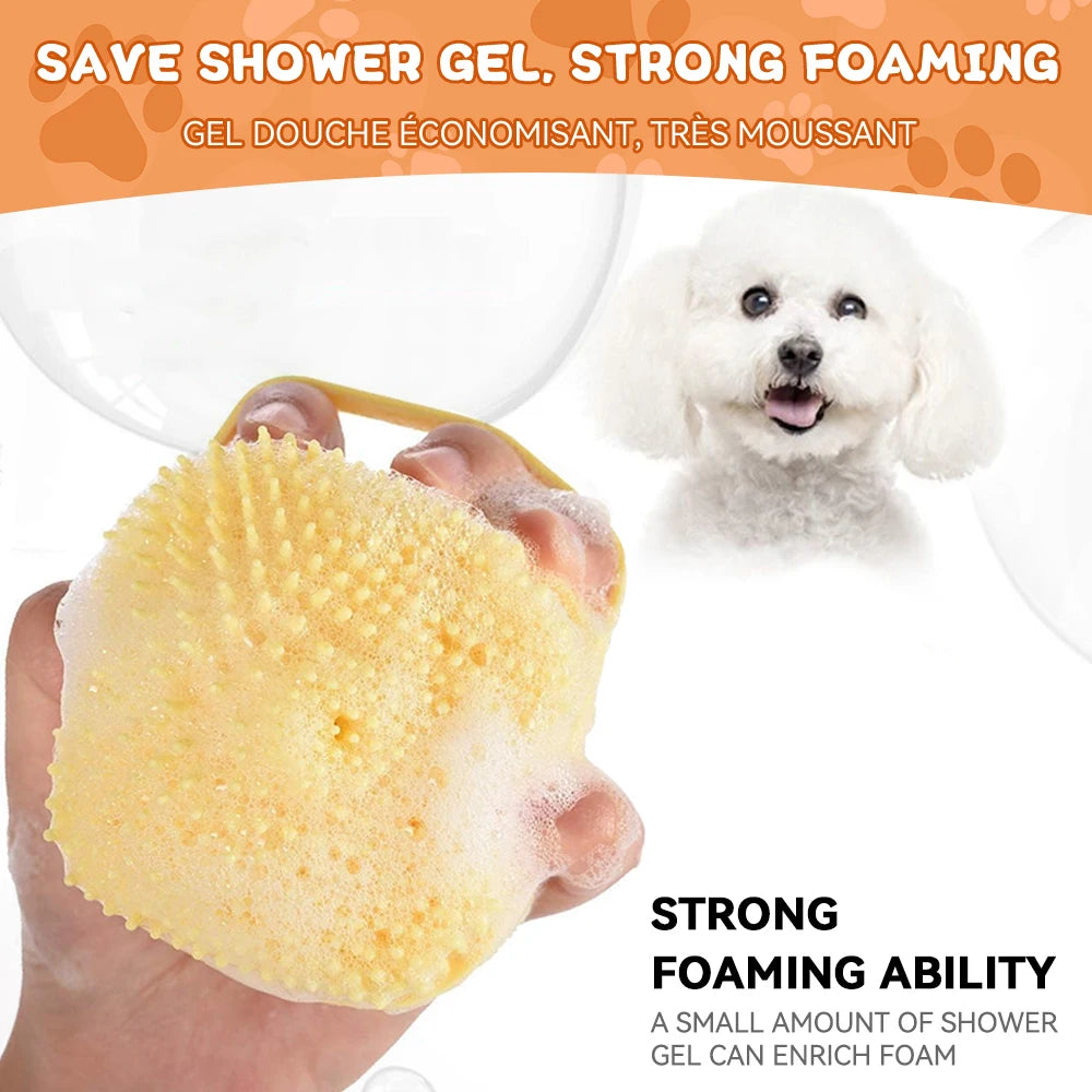 Pet Bath Brush with Shampoo Dispenser – Silicone Dog & Cat Grooming Massage Tool