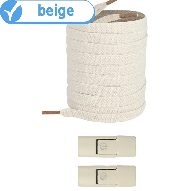 Elastic No-Tie Shoelaces with Lock Buckle (Flat 8mm Sneakers Laces)