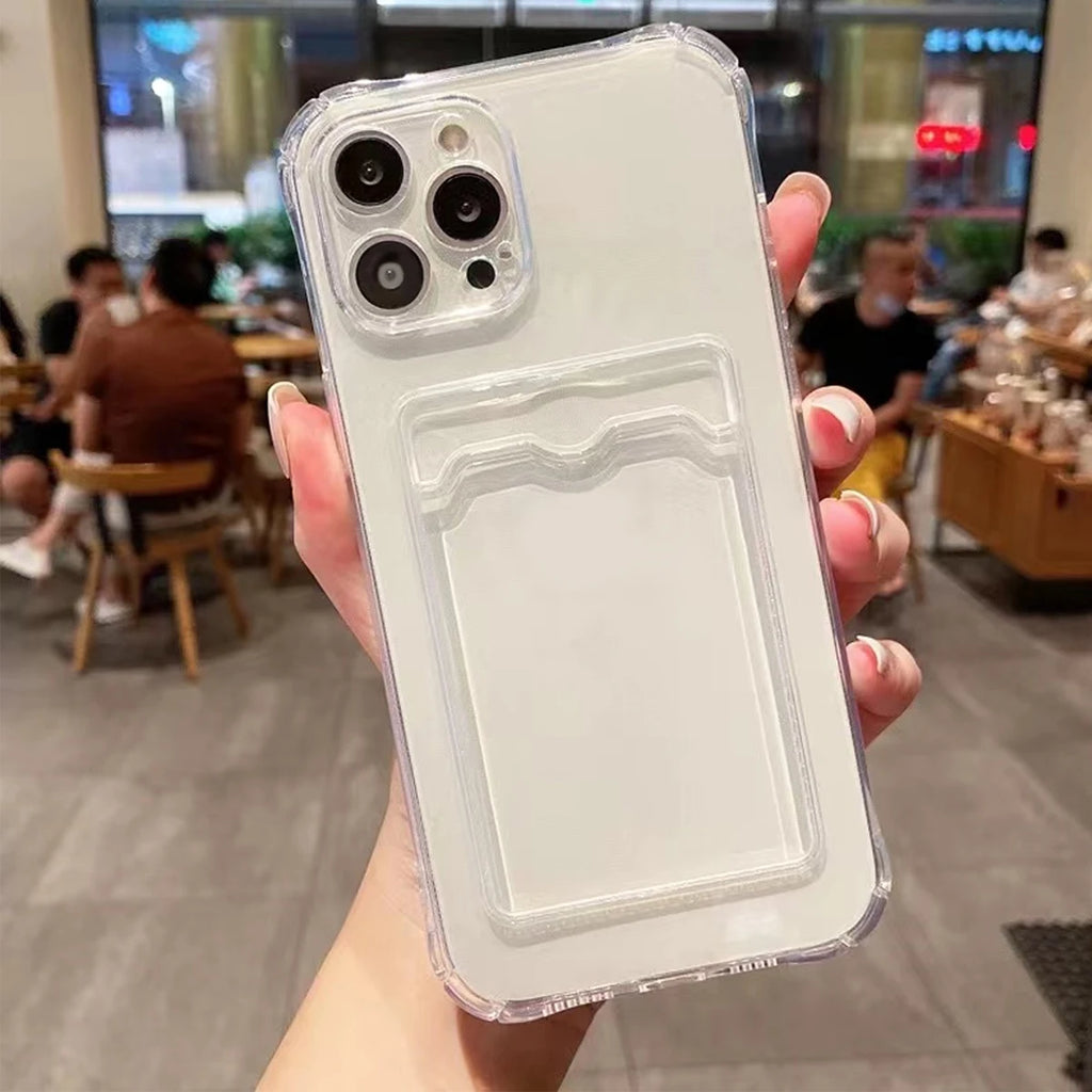 Shockproof Clear Silicone iPhone Case with Card Pocket (Wallet Cover)
