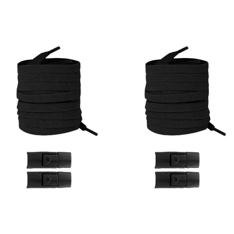 Elastic No-Tie Shoelaces with Lock Buckle (Flat 8mm Sneakers Laces)