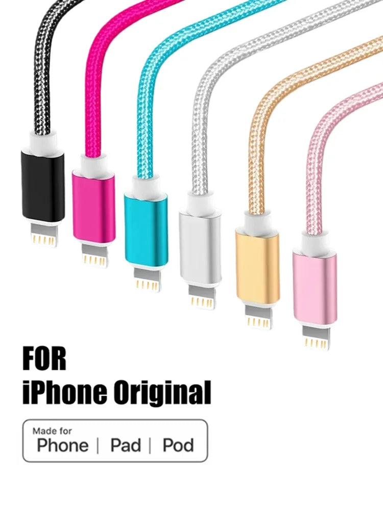 Metal Nylon Braided USB Fast Charging Cable for iPhone & iPad (1m / 2m / 3m)