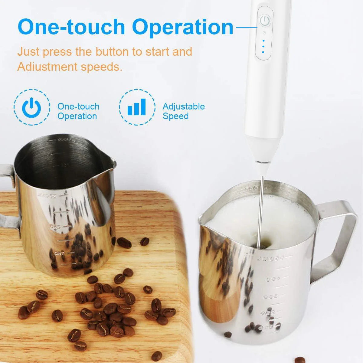USB Rechargeable Milk Frother – 3 Speed Electric Coffee Whisk Foam Maker