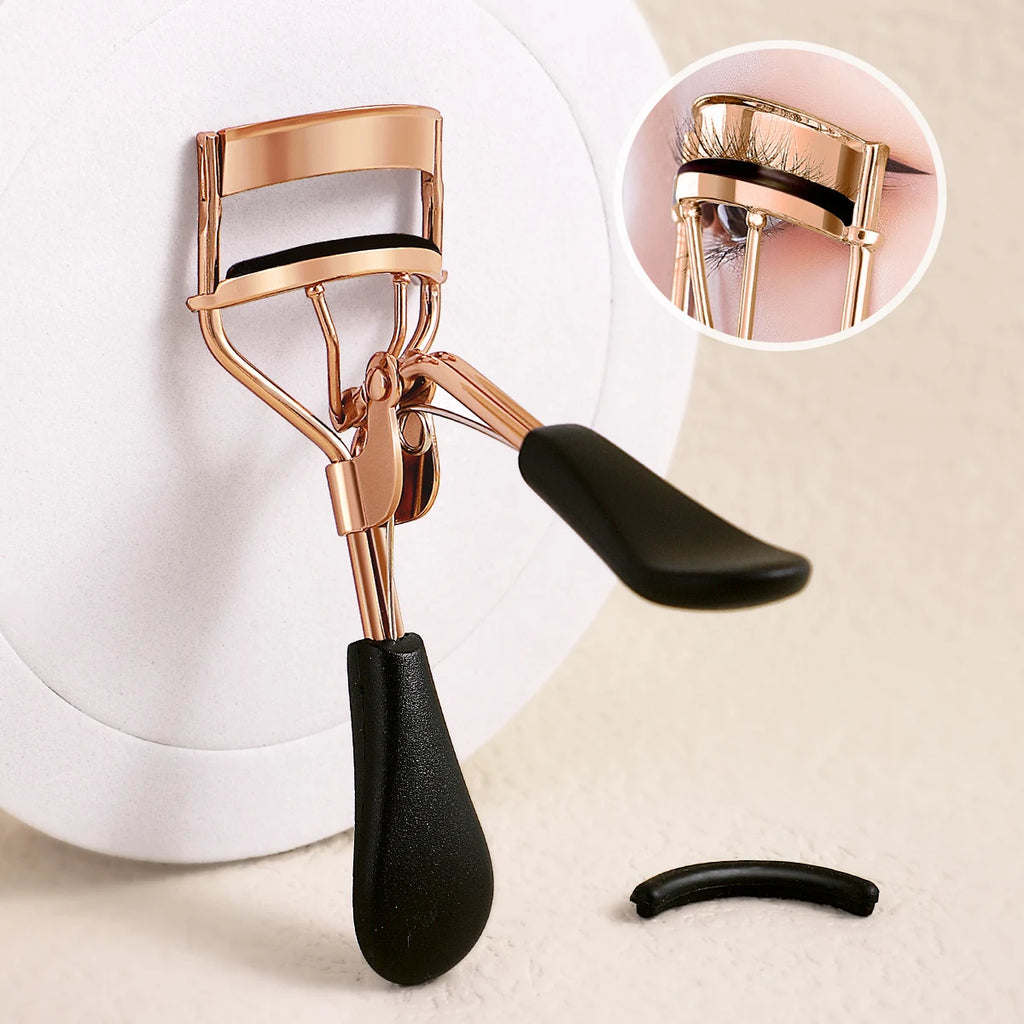 Portable Eyelash Curler with Silicone Pads (Stainless Steel Lash Curling Tool)