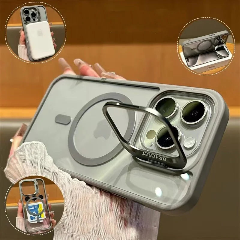 MagSafe Transparent Shockproof iPhone Case with Stand