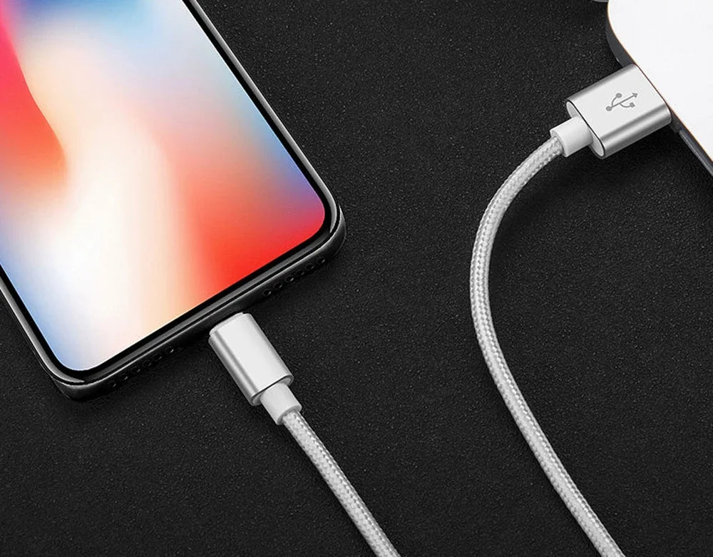 Metal Nylon Braided USB Fast Charging Cable for iPhone & iPad (1m / 2m / 3m)