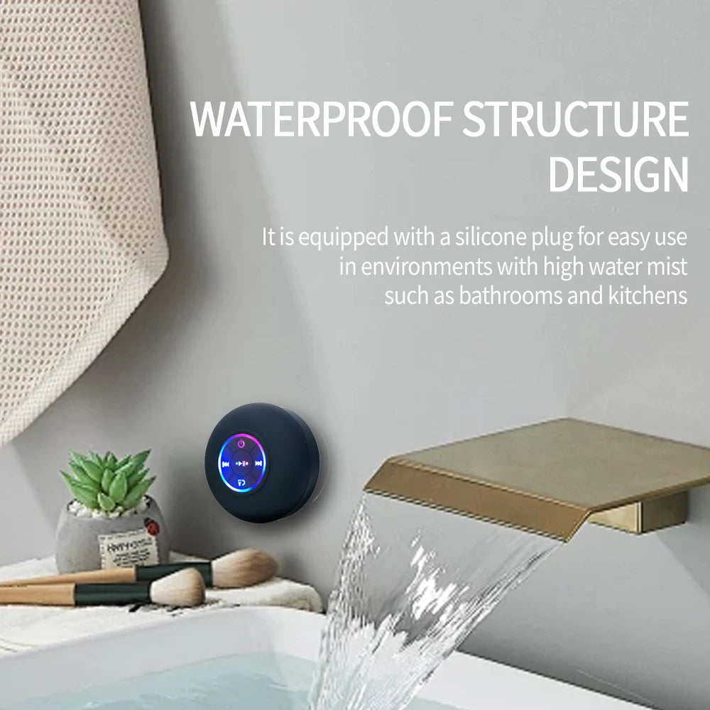Portable Waterproof Bluetooth Speaker with LED Light & Suction Cup