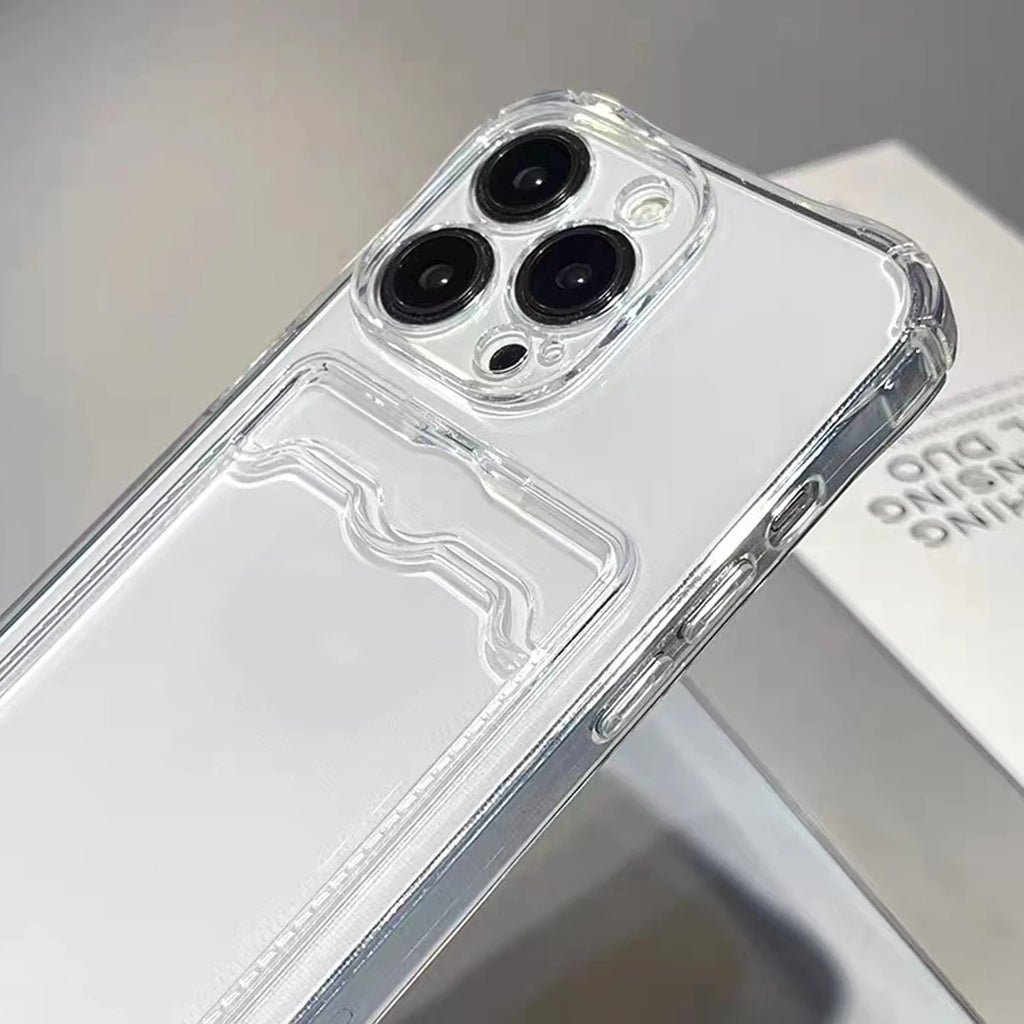 Shockproof Clear Silicone iPhone Case with Card Pocket (Wallet Cover)