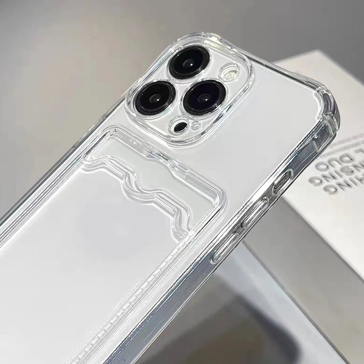 Shockproof Clear Silicone iPhone Case with Card Pocket (Wallet Cover)
