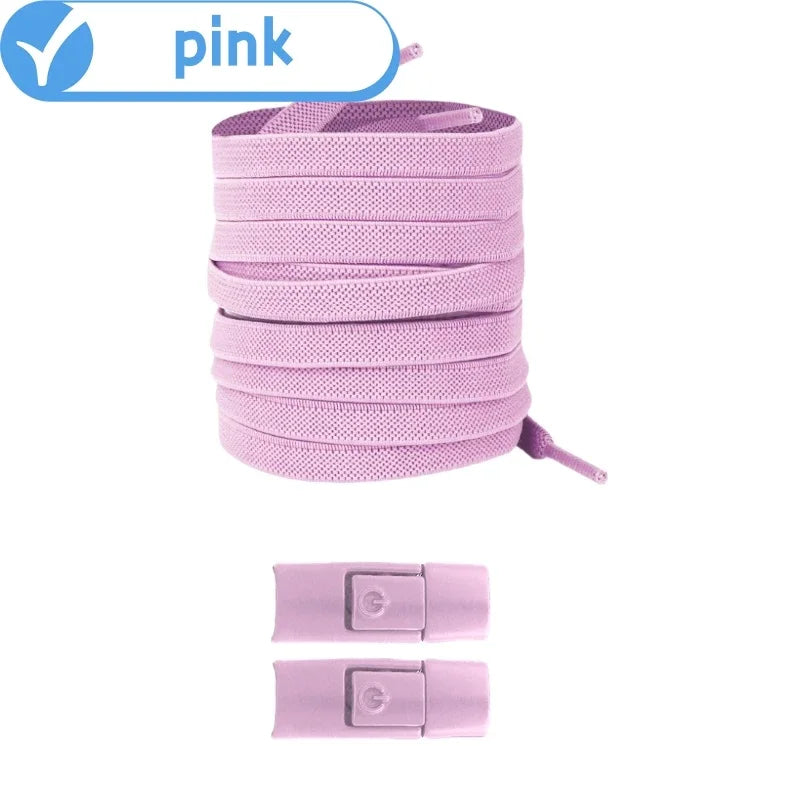 Elastic No-Tie Shoelaces with Lock Buckle (Flat 8mm Sneakers Laces)