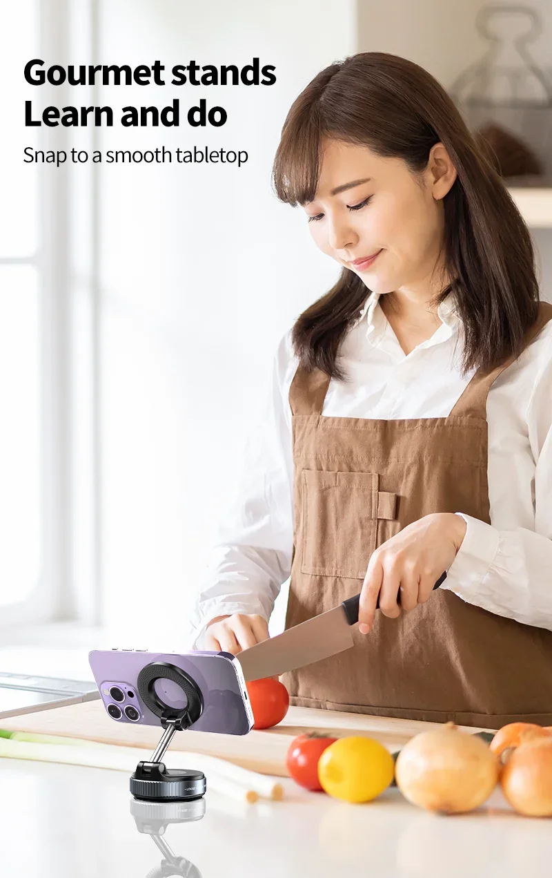 Rotating Magnetic Phone Holder with Vacuum Suction