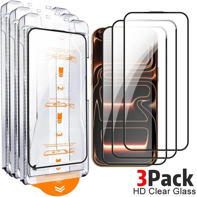 iPhone Tempered Glass Screen Protector (Privacy / Clear, 1–3 Pack, Optional Installation Kit)