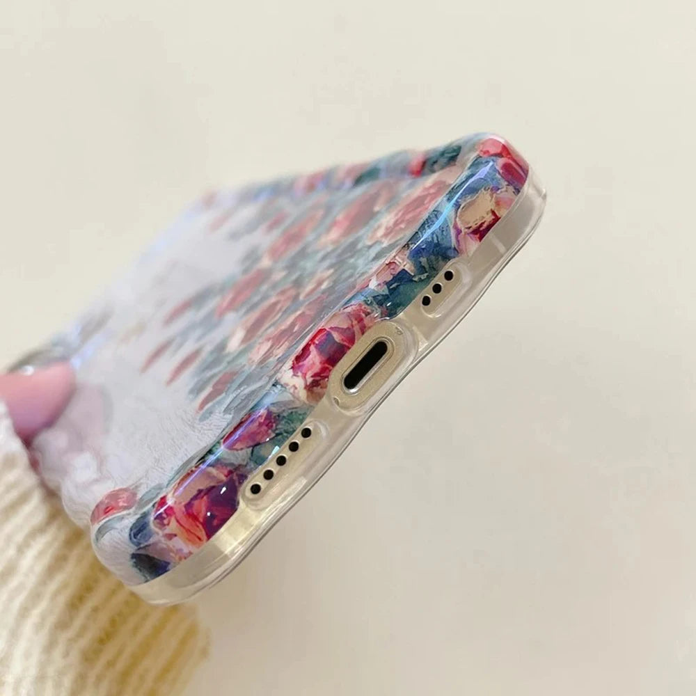 Retro Oil Painting Floral iPhone Case – Shockproof Artistic Silicone Cover