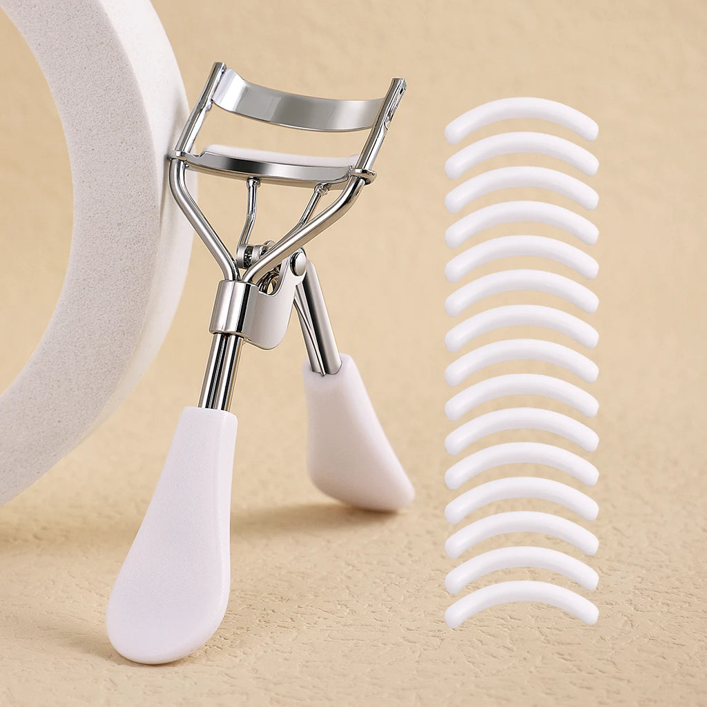 Portable Eyelash Curler with Silicone Pads (Stainless Steel Lash Curling Tool)